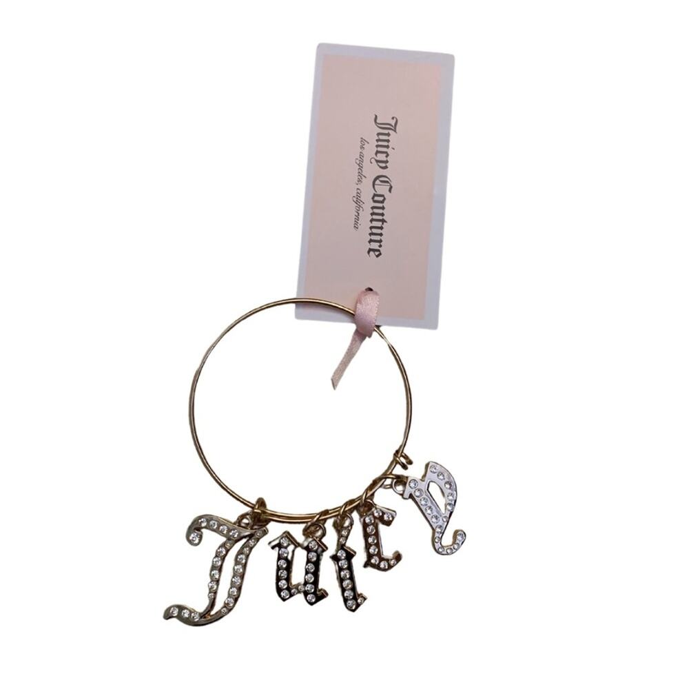 2/$30 Gold Letter Charm Bangle Bracelet Juicy Couture Expandable Sparkly Y2K 90s